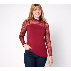 Fashion Women's Top Sz XS Mock Neck With Lace Red A628694